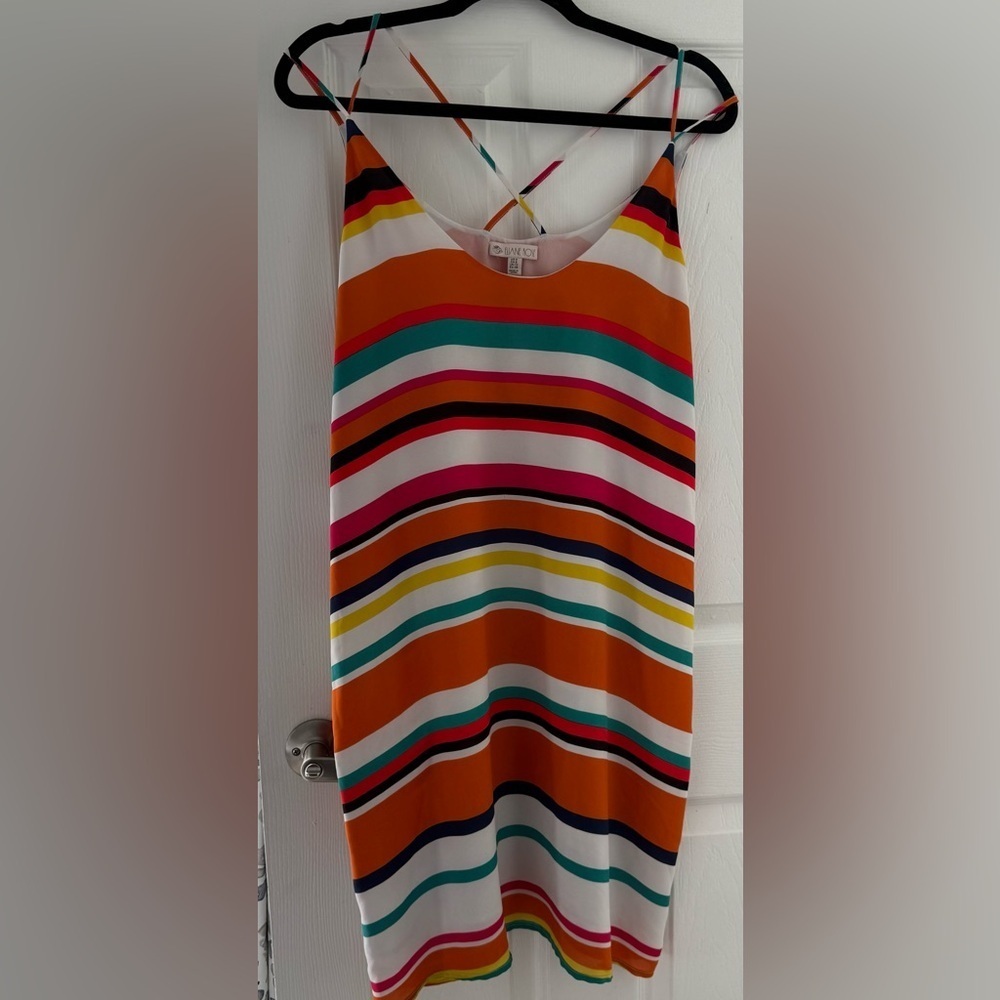 Elaine Rose Orange Red White Multicolor Striped Summer Midi Dress size 8 187 - Picture 5 of 10